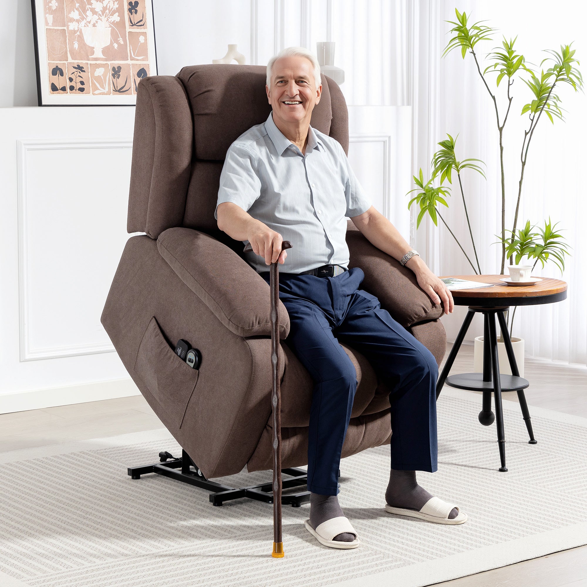Power Lift Recliner Chair with Vibration Massage, Lift Chair for Elderly with Footrest, Remote, Side Pocket, Dark Brown