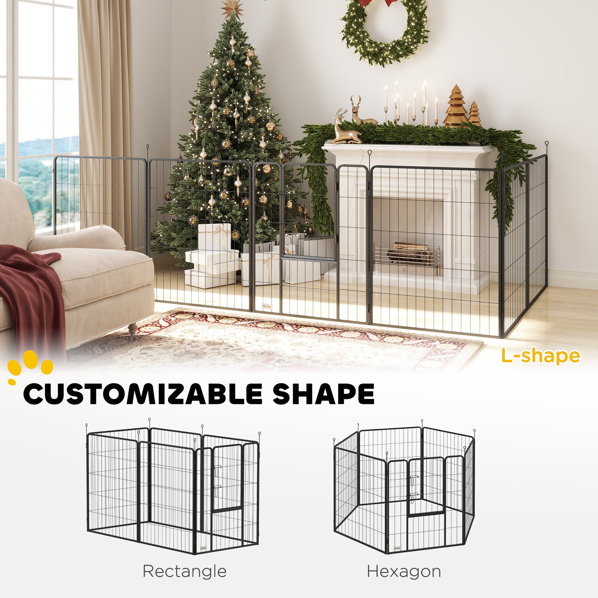 6 Panels Dog Playpen, Portable Detachable Puppy Pen with Door, for Large Dogs, 100cm High, Black