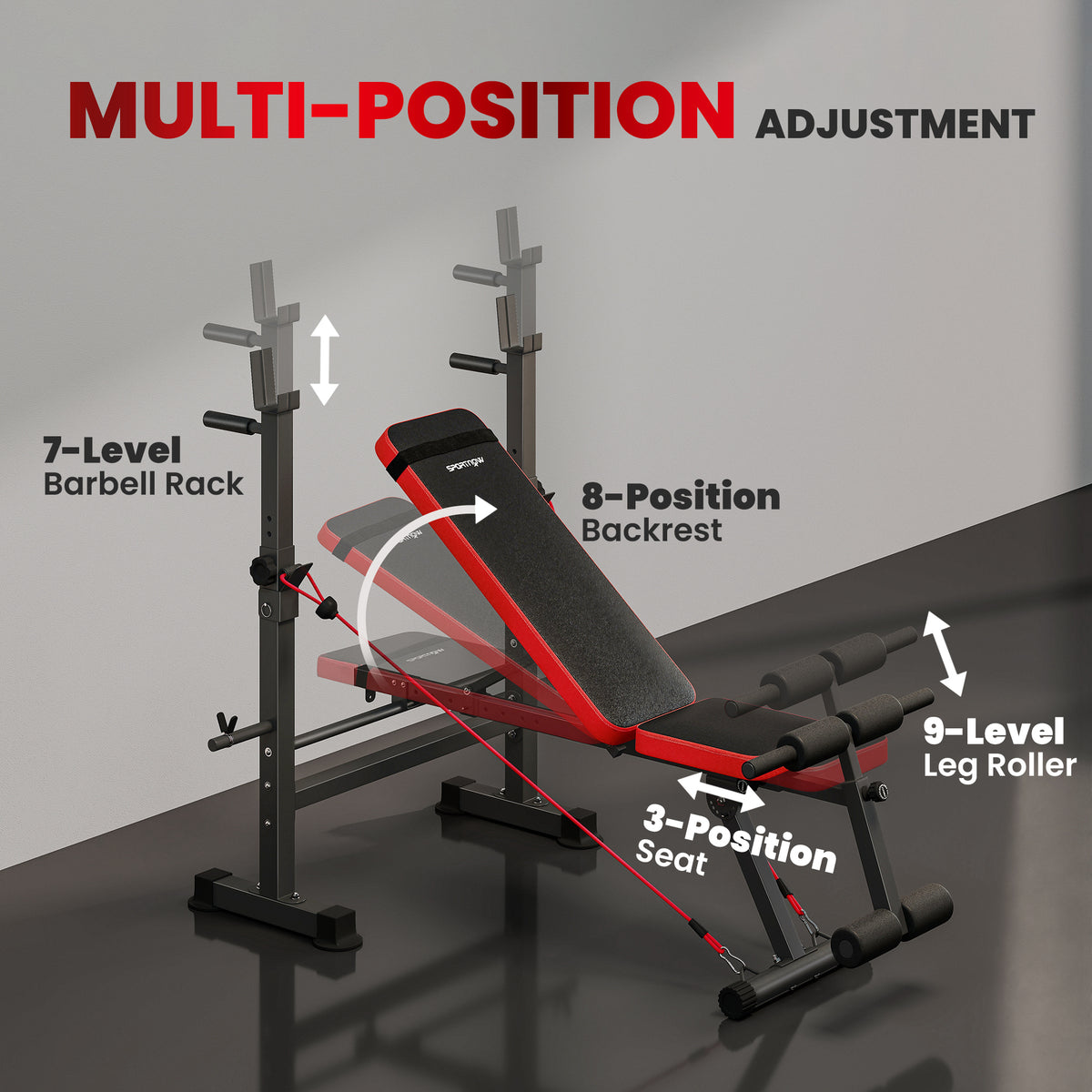 Adjustable Weight Bench with Squat Rack and Dip Stand