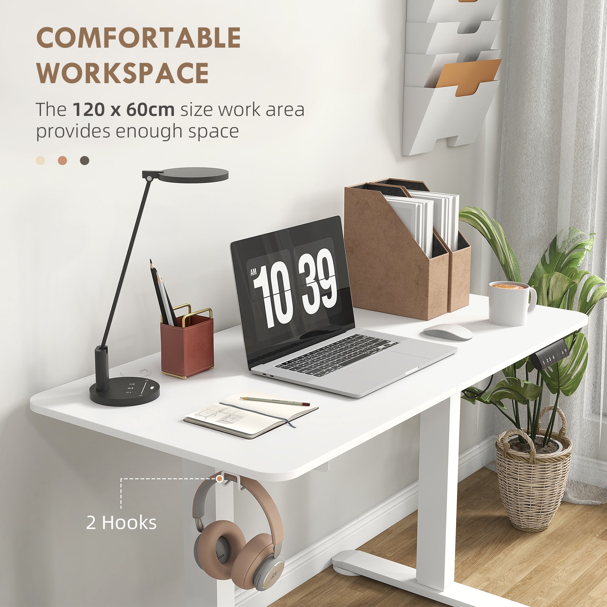 72-116cm Adjustable Electric Standing Desk, 120 x 60cm Tabletop - White