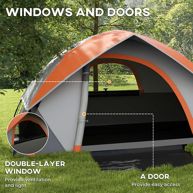 Two Man Single Room Dome Tent, with Accessories - Orange/Grey