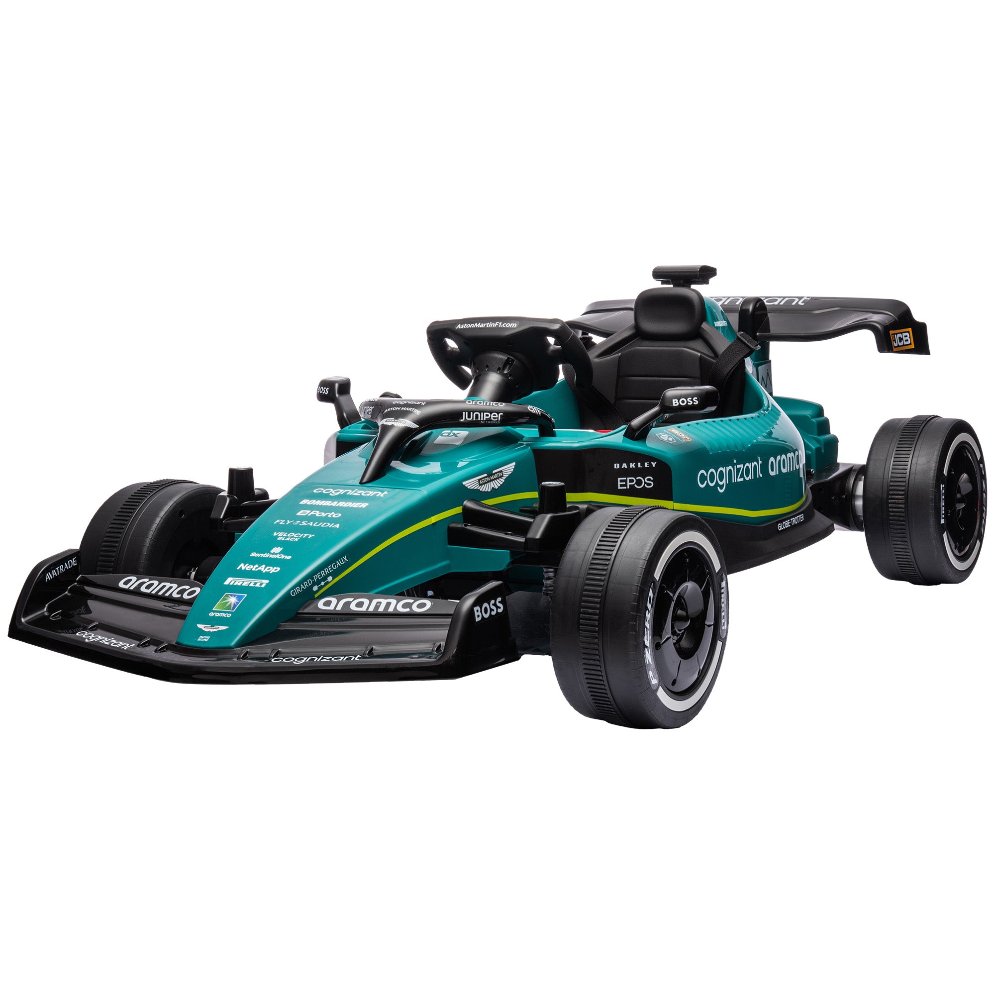 Aston Martin Licensed 12V Kids Ride on Racing Kart w/ Bluetooth, 4 Suspension Wheels, Music Lights Horn, Green