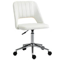 Armless Velvet-Feel Office Chair with Swivel and Wheels - Cream White