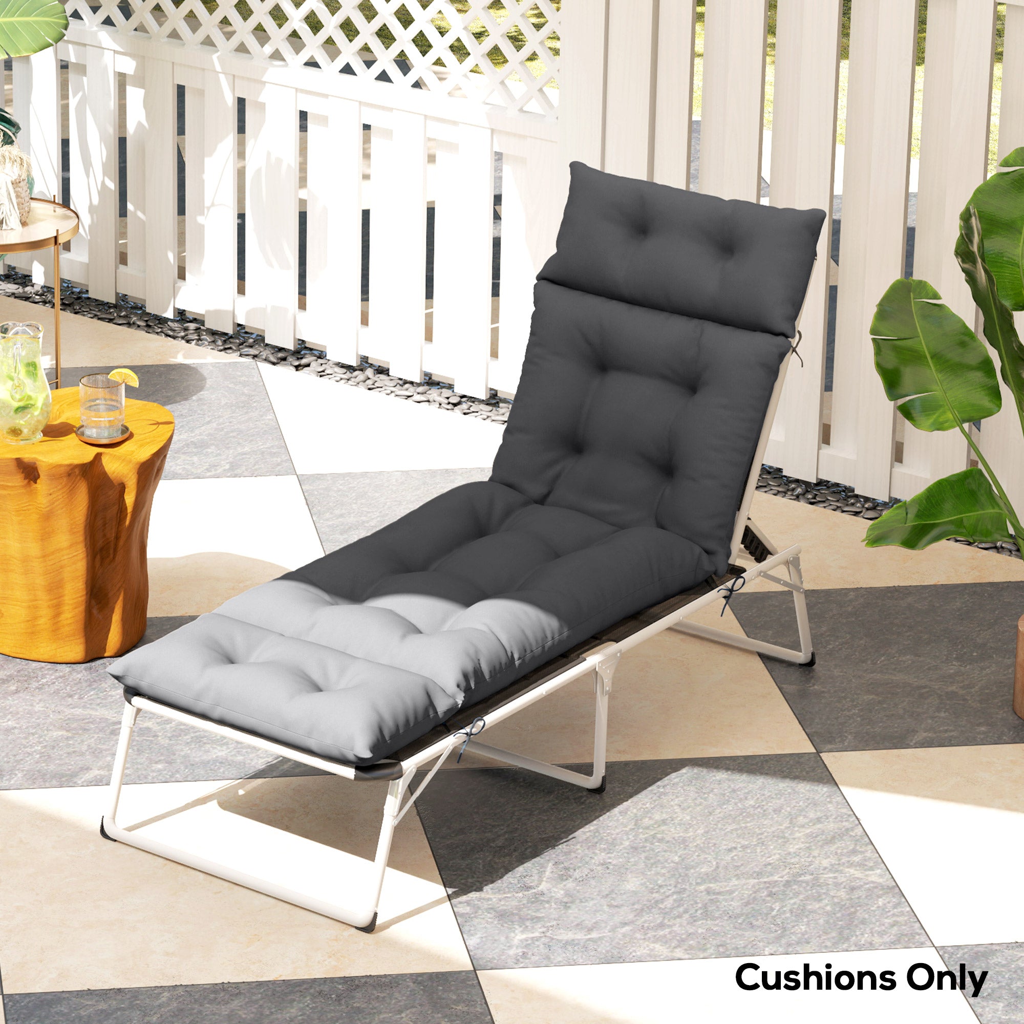 Sun Lounger Cushion 190x56x10cm with 6 Ties UPF20+ 220gsm Fabric - Dark Grey