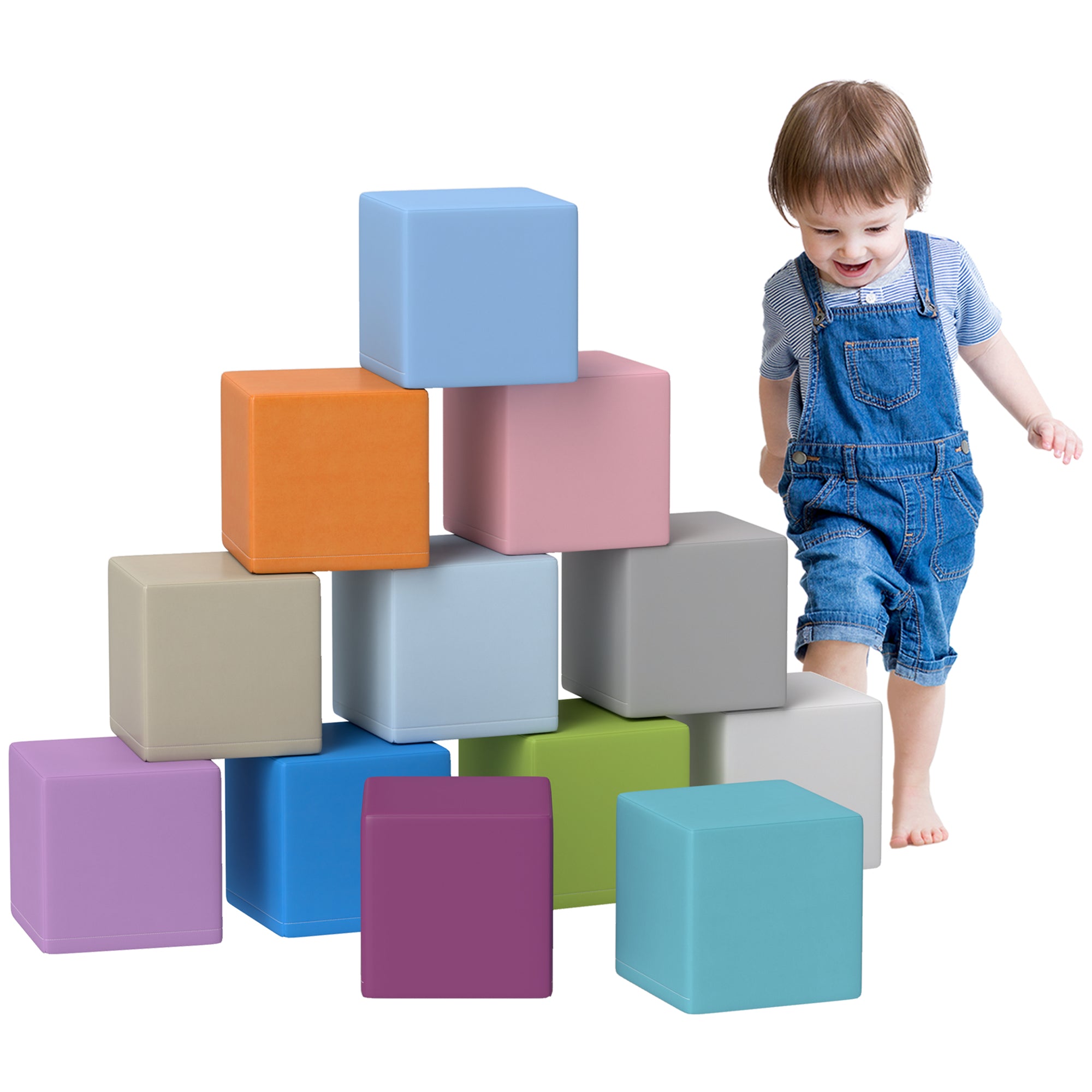 12 PCs Soft Play Blocks, Soft Foam Toy, Building and Stacking Blocks for Kids, Blue