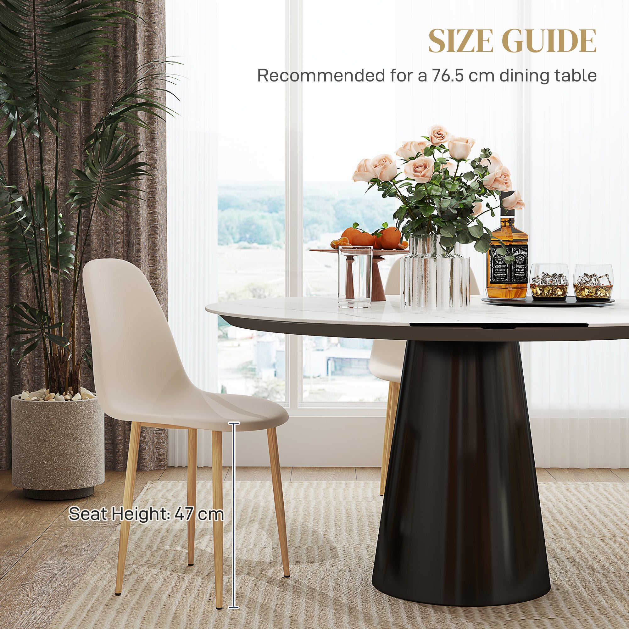 Modern Dining Chairs Set of 4, Kitchen Chairs with Backrest and Steel Legs for Dining Room, Living Room, Khaki