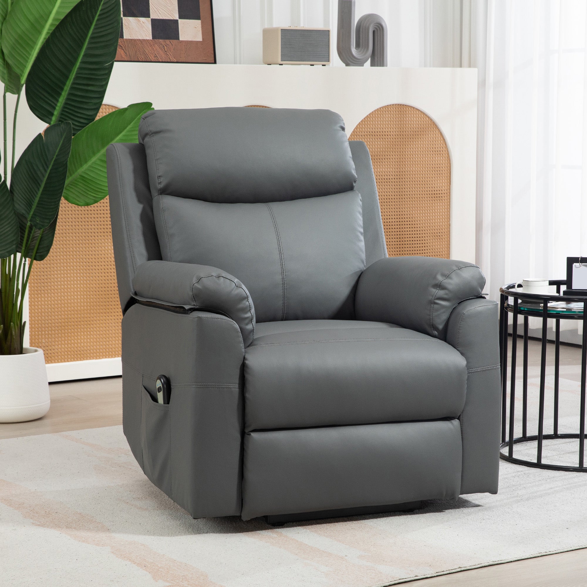 Faux Leather 70° Electric Riser Recliner Chair - Grey