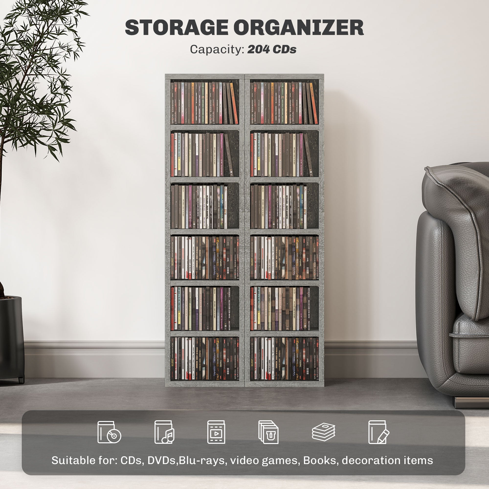 Set of Two 102 CD Storage Units - Cement Grey