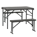 3 Piece Folding Picnic Table Set with Benches Steel Frame - Dark Grey