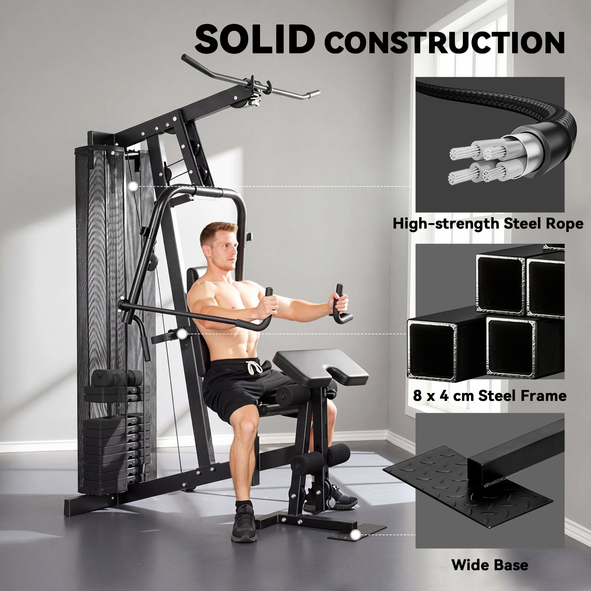 Multi Gym with Adjustable Seat and Back, All in One Home Gym Machine with 45kg Weight Stack for Full Body Strength Training