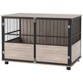 100cm Furniture Style Dog Crate with 3 Doors and Washable Cushion for Large Dogs - Walnut Wood Finish