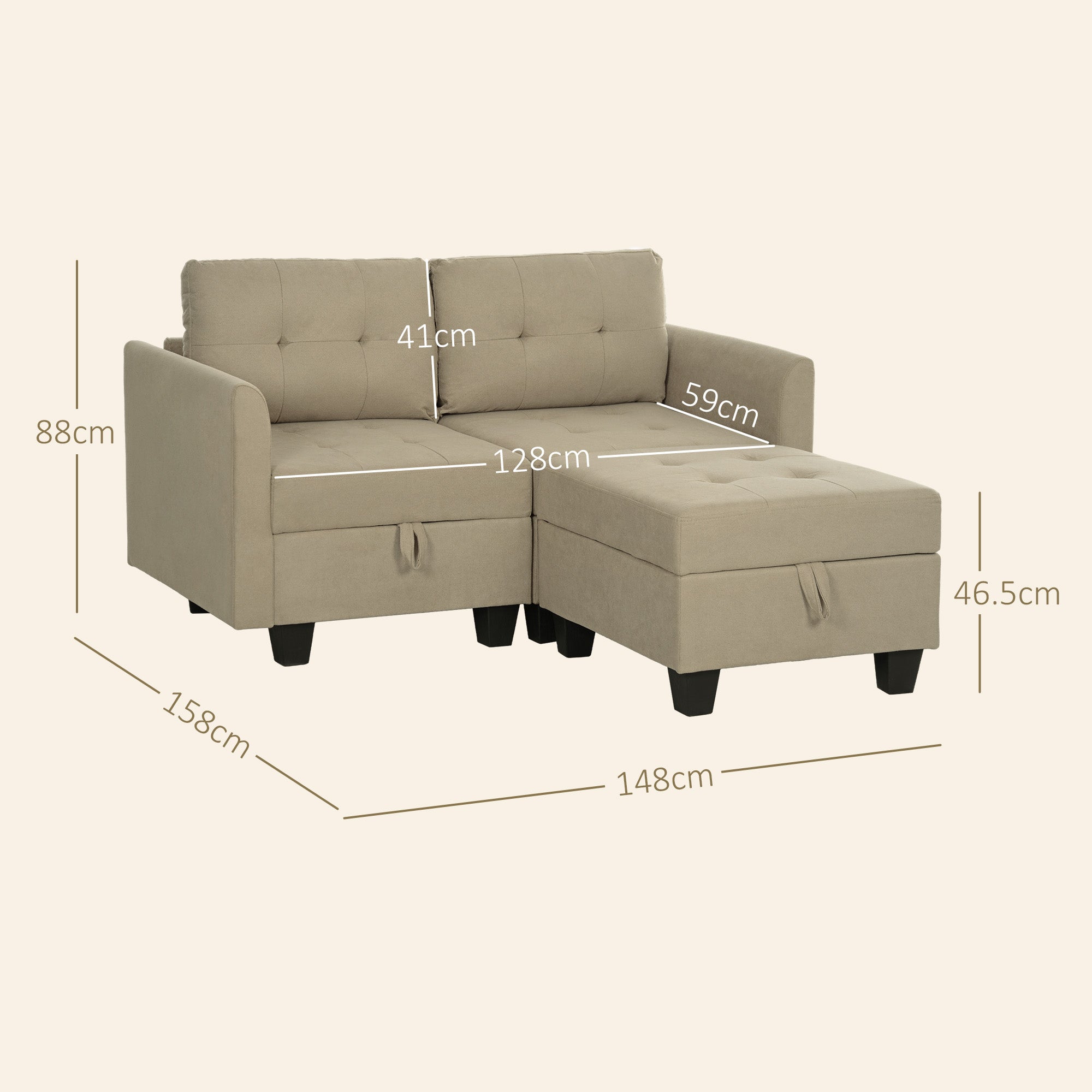 'L' Shape Modular Storage Sofa - Light Brown