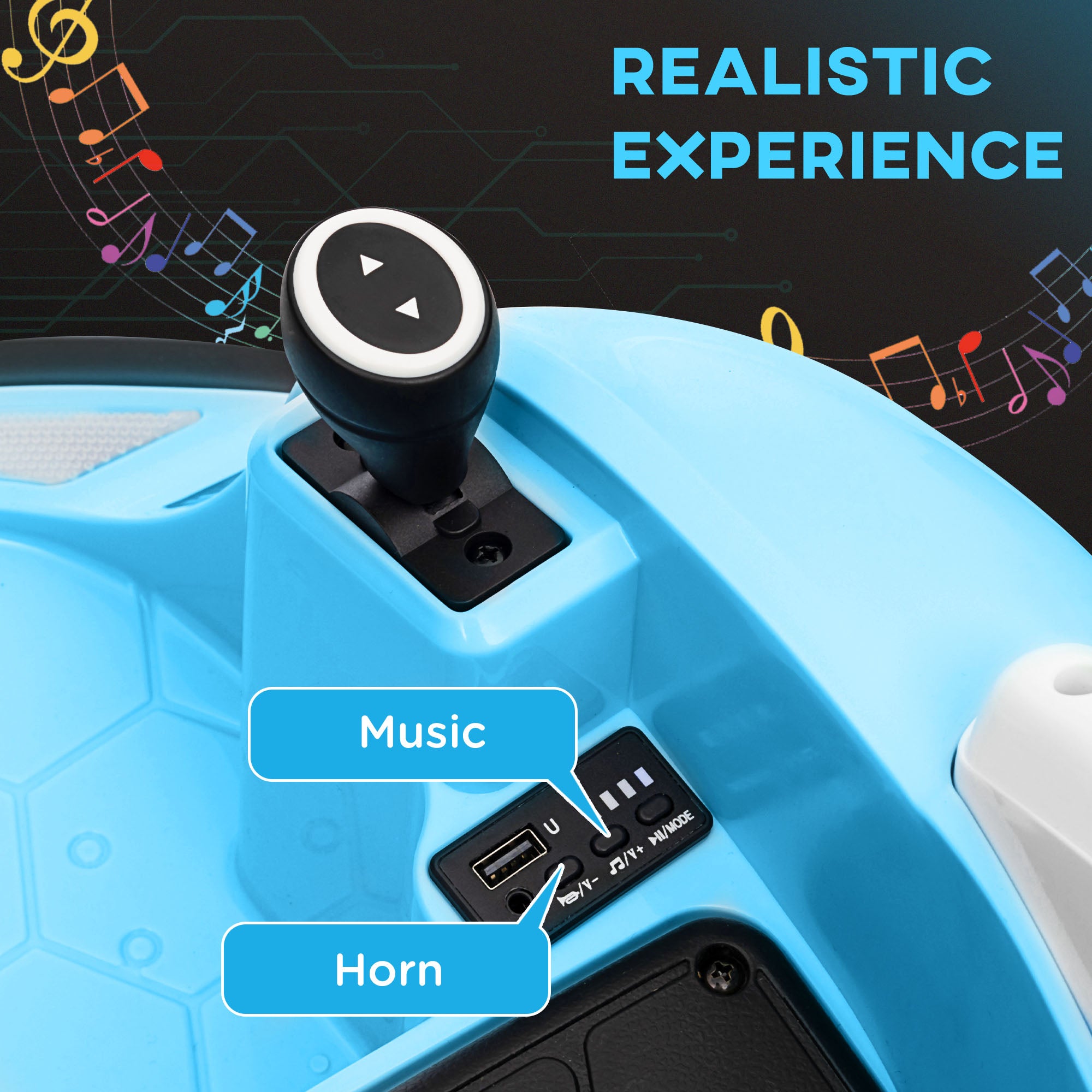 360° Rotation Kids Bumper Car, 12V Waltzer Car with Remote Control, Dual Joysticks, Music Lights - Light Blue