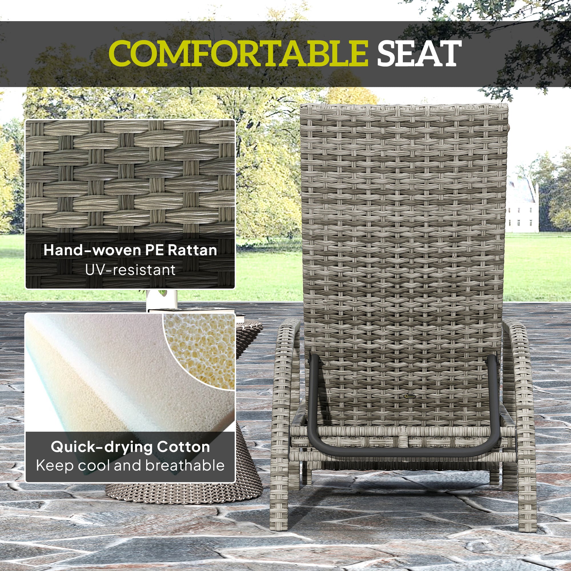 Reclining Rattan Lounger, with Extending Footrest - Grey
