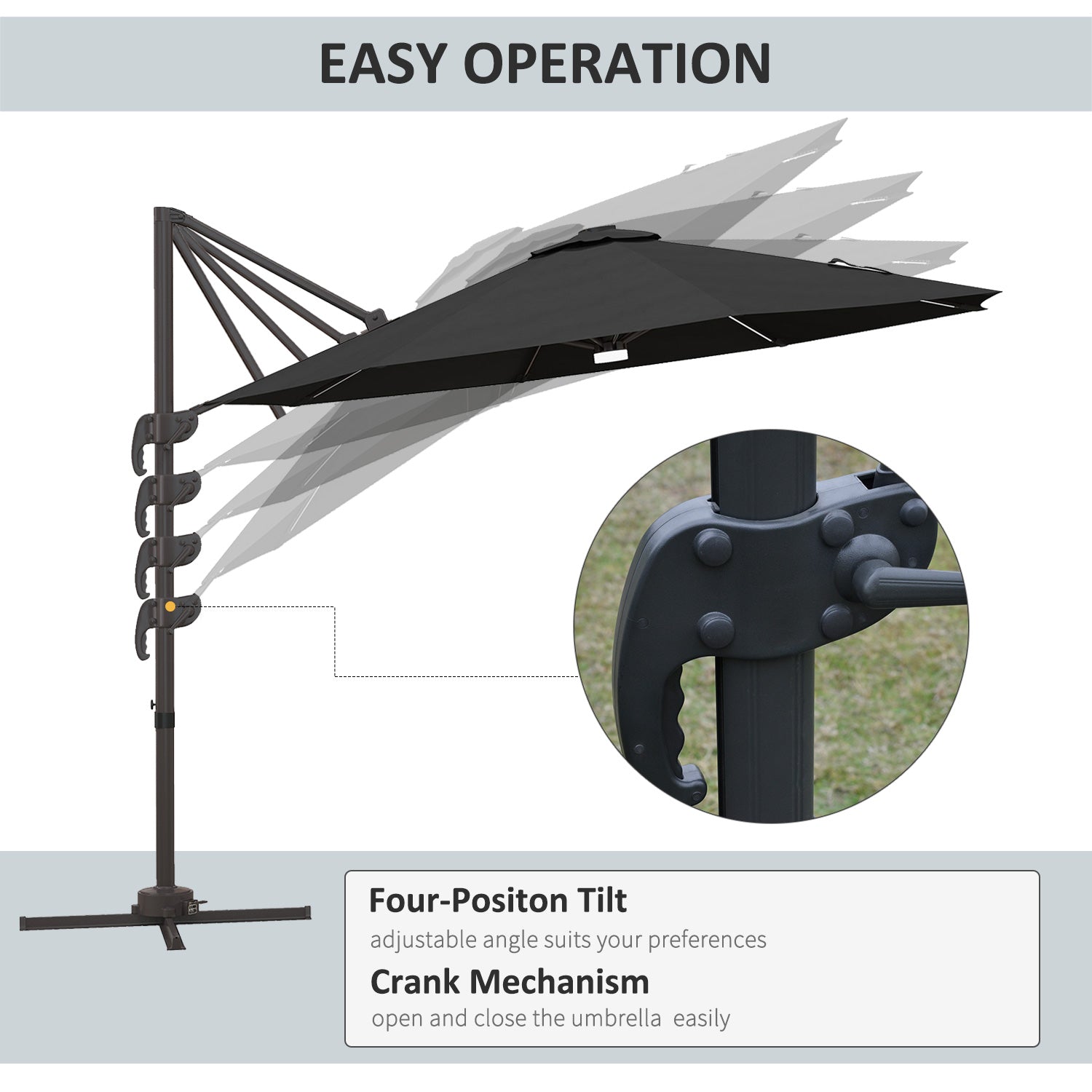 Cantilever Parasol, with LED Lights and Cross Base - Dark Grey