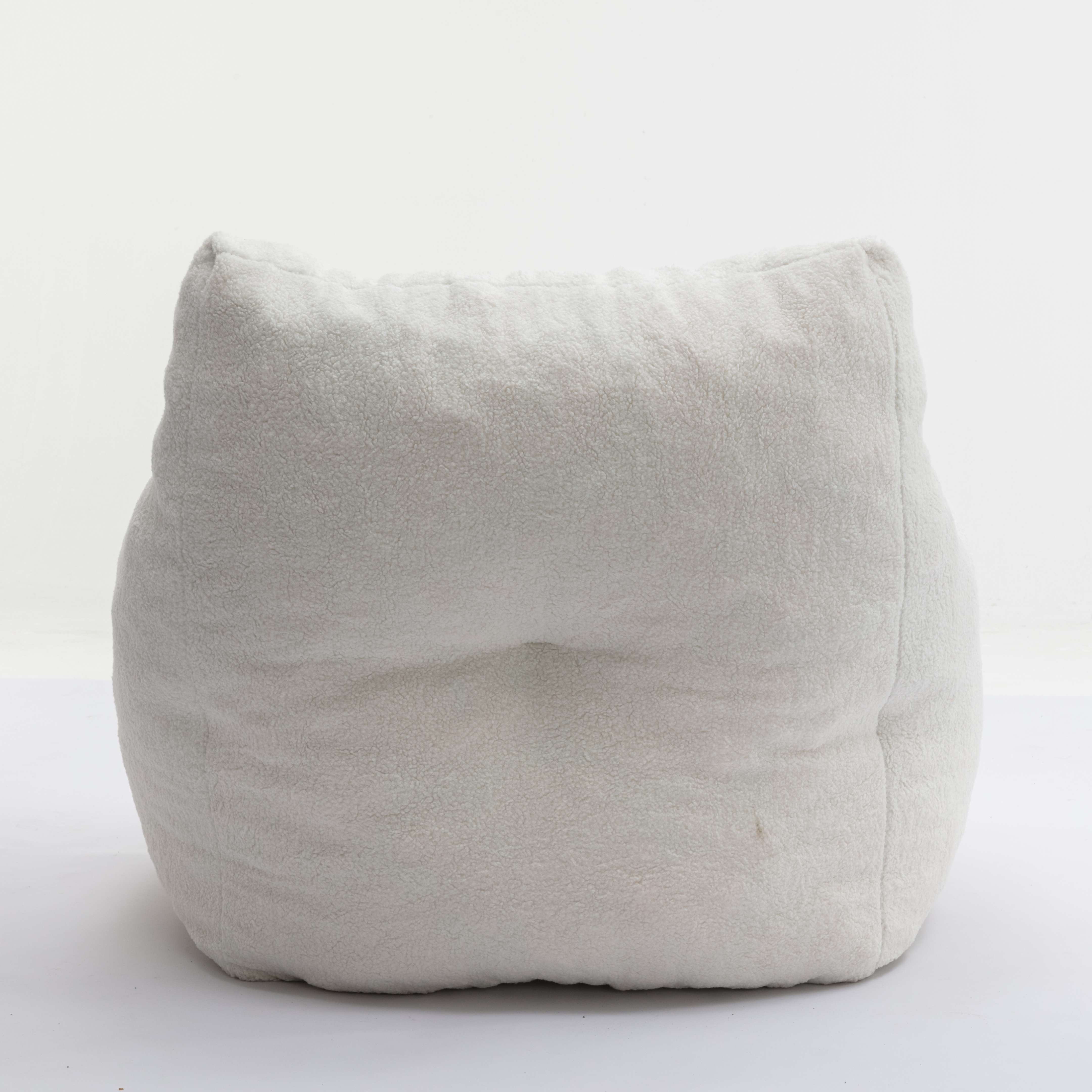 Soft Tufted Foam Bean Bag Snuggle Chair with Teddy Fabric, Ergonomic Backrest, 100x94x70 cm, White Teddy