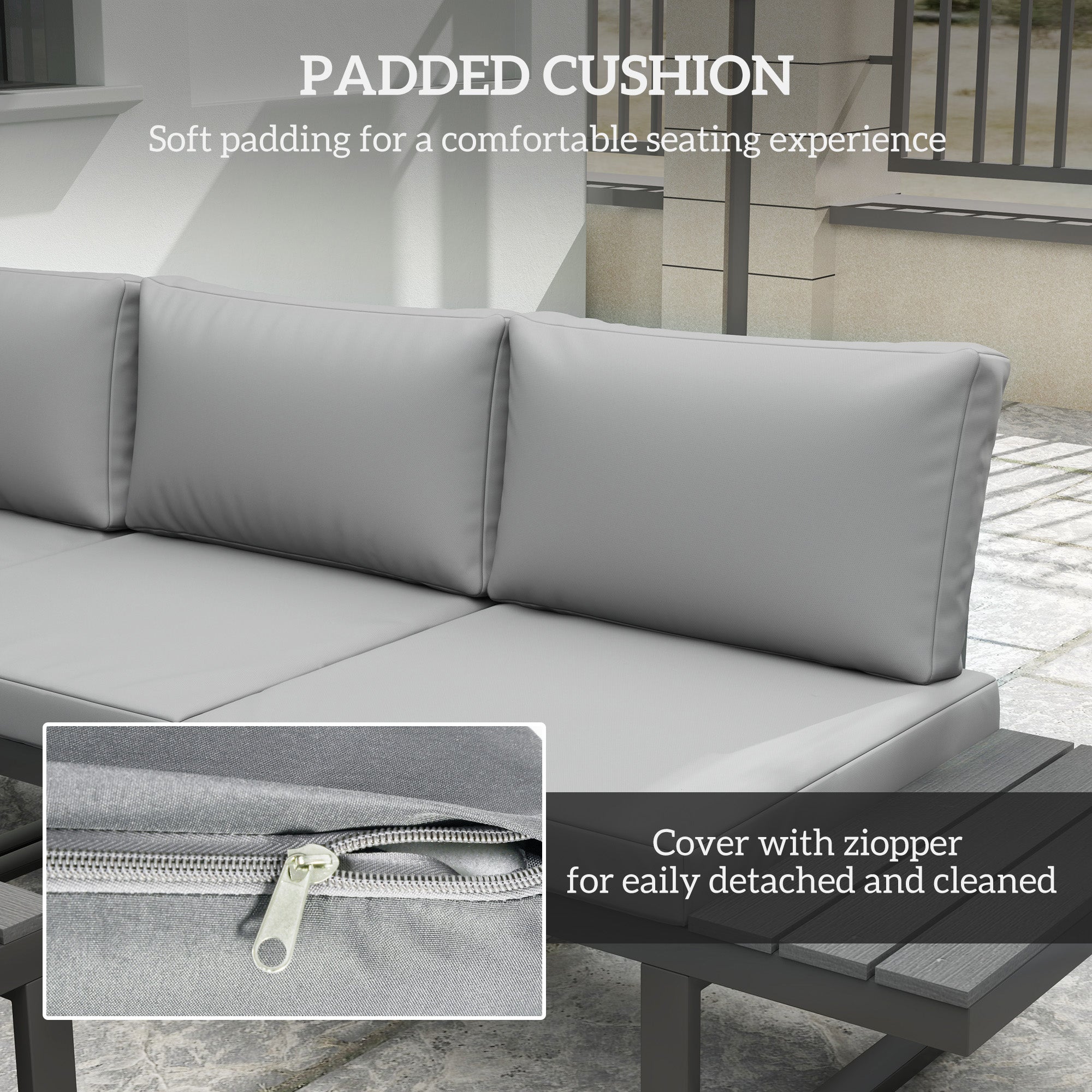 4-Piece Outdoor Patio Garden Lounge Set with 5-Level Reclining Corner Sofa & Cushions - Black Light Grey