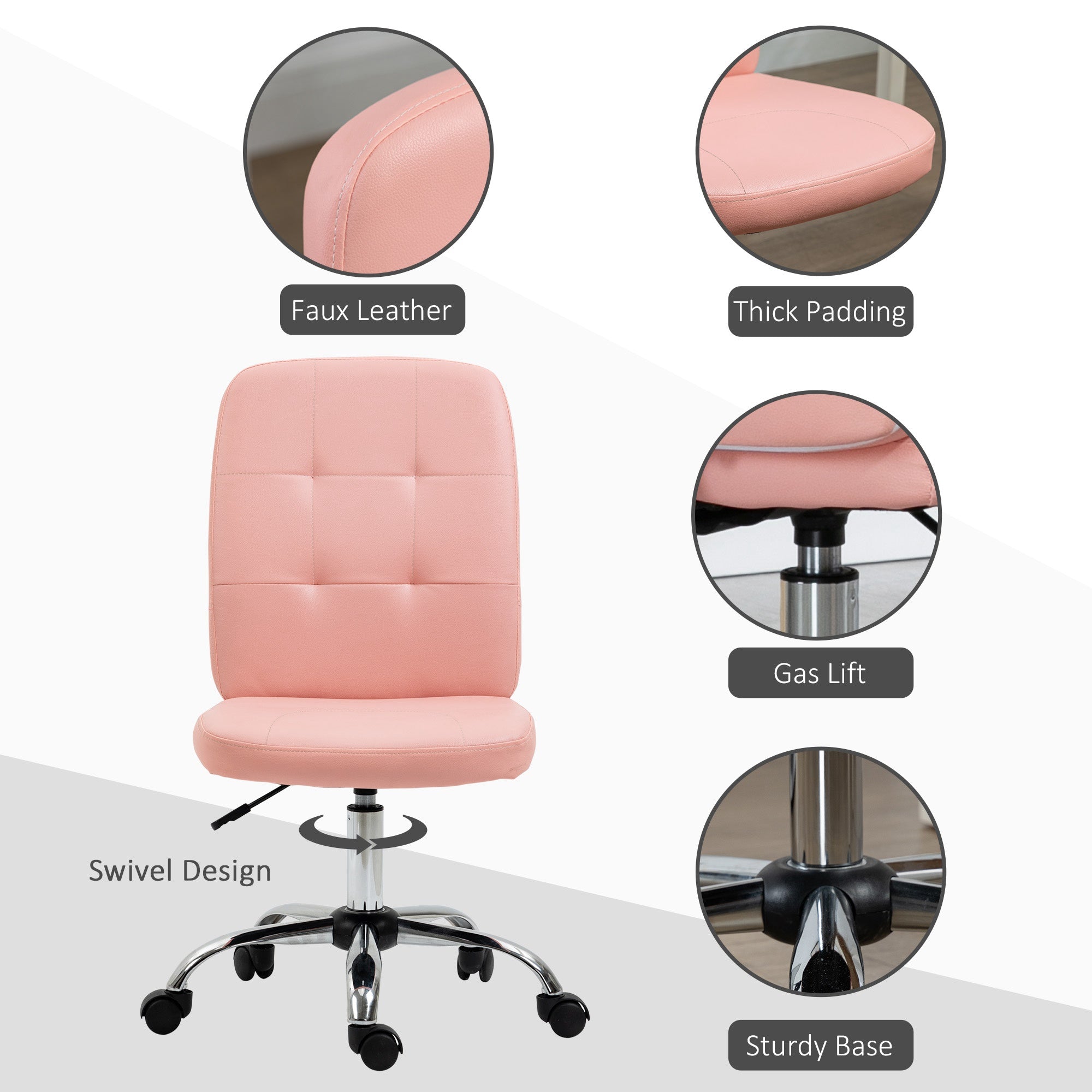 Armless Faux Leather Office Chair - Pink