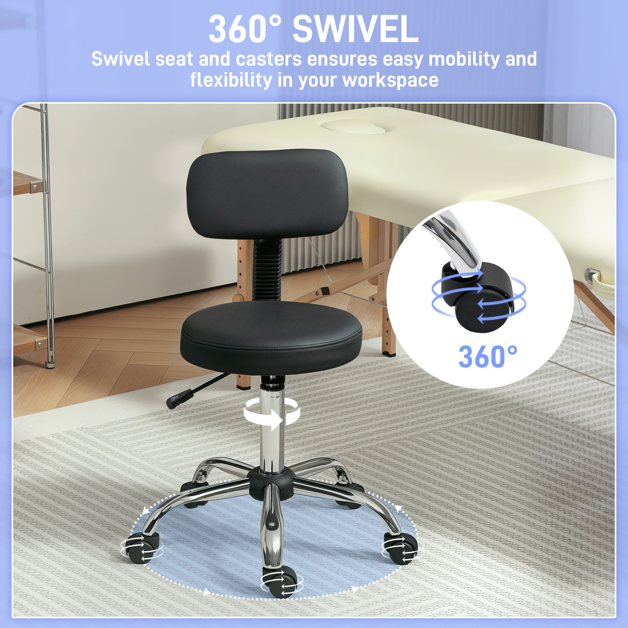 360° Swivel Seat Salon Stool - Black