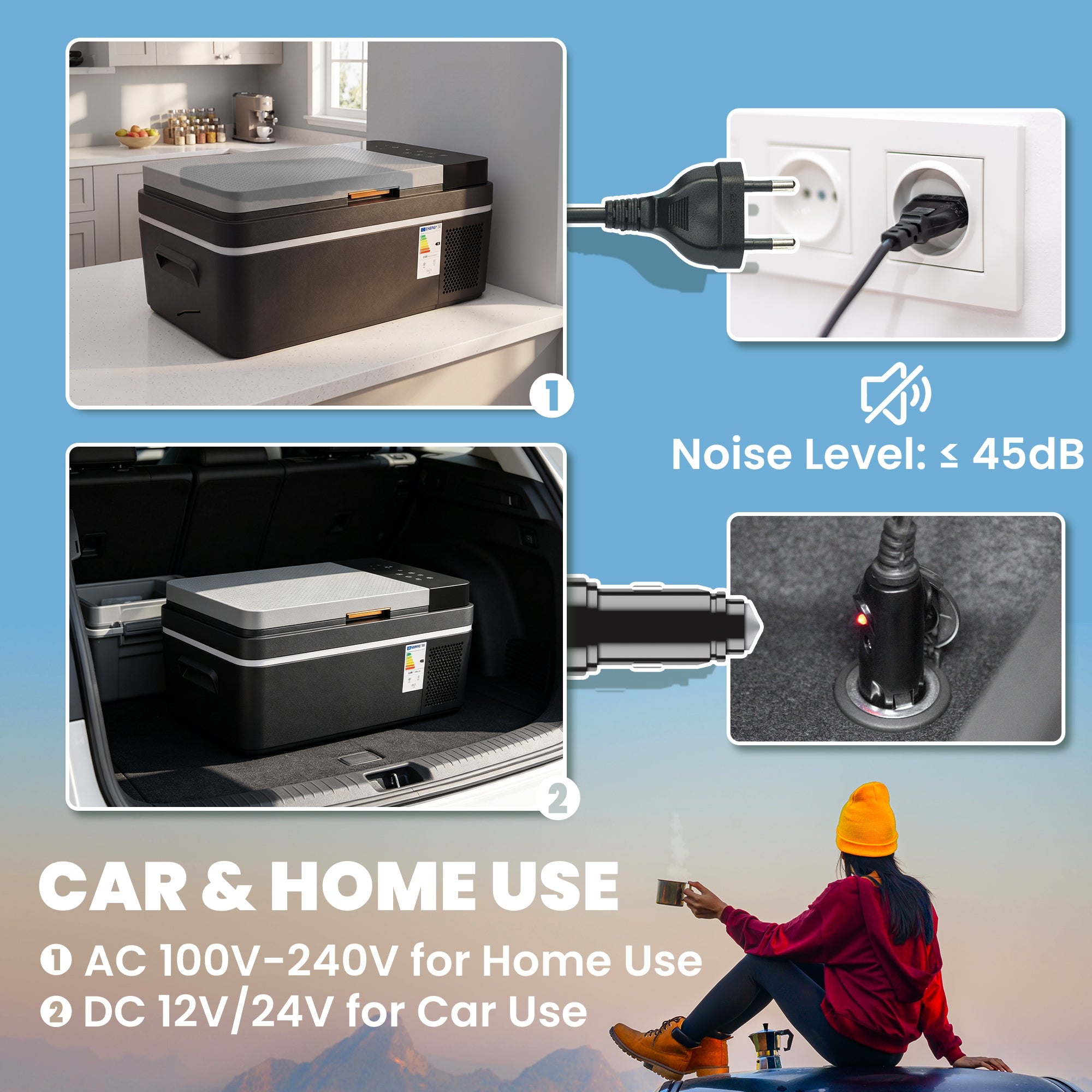 20L Compressor Car Fridge Freezer, Camping Refrigerator with App Control, 12/24V DC and 100-240V AC,
