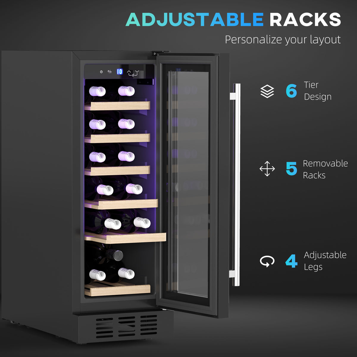 19 Bottle Wooden Rack Wine Fridge 5-18℃ Temperature Control - Black