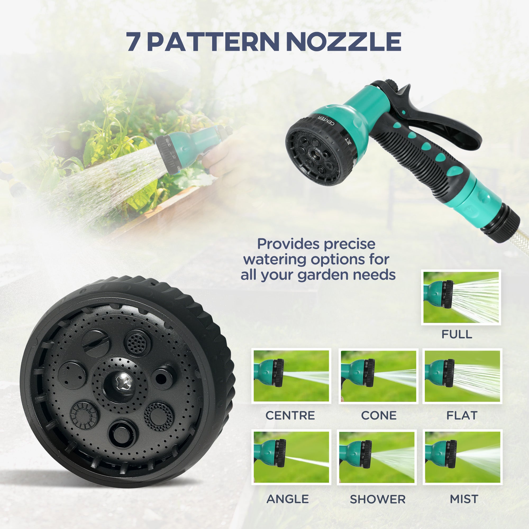 Retractable Hose Reel Wall Mounted, 30+2m Garden Hose Pipe Reel with Lock, Auto Rewind, 7 in 1 Spray Nozzle, Includes Wall Fixings, 180° Swivel, Outdoor Watering, 59 x 23 x 42 cm, Green