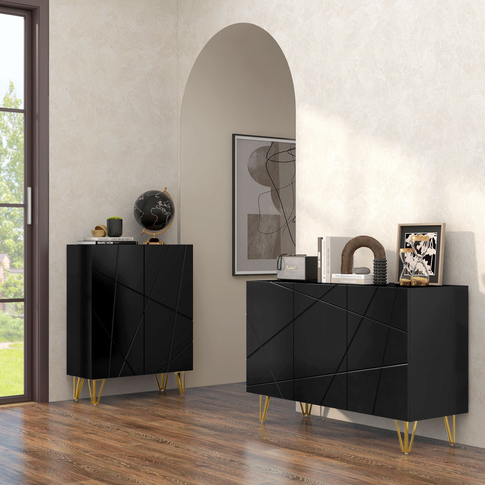 Modern Luxe High Gloss Sideboard, with Hairpin Legs - White