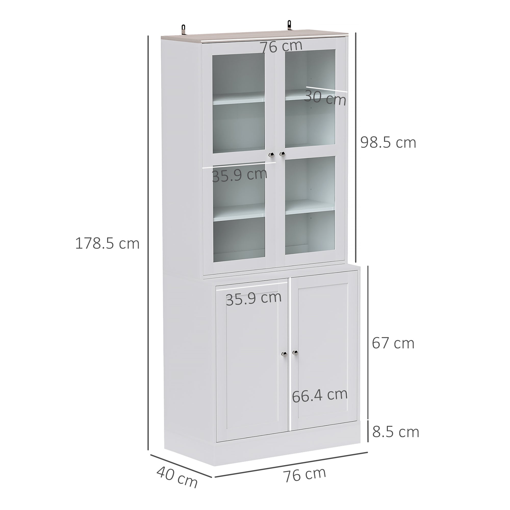 Double Storage Display Cabinet with Glass Doors - White