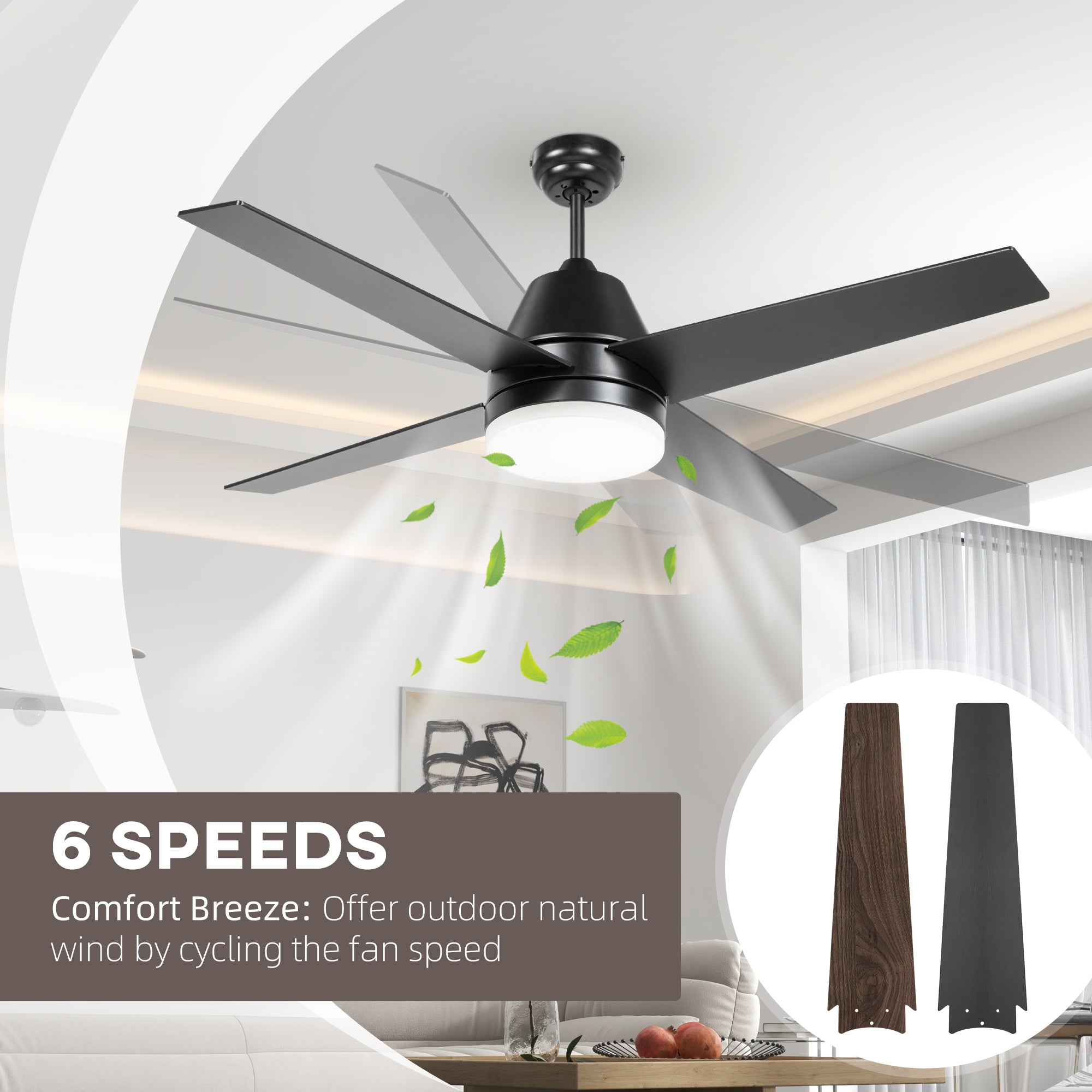 Ceiling Fan with LED Light, Flush Mount Ceiling Fan Lights with Reversible Blades, Remote, Black and Walnut Brown