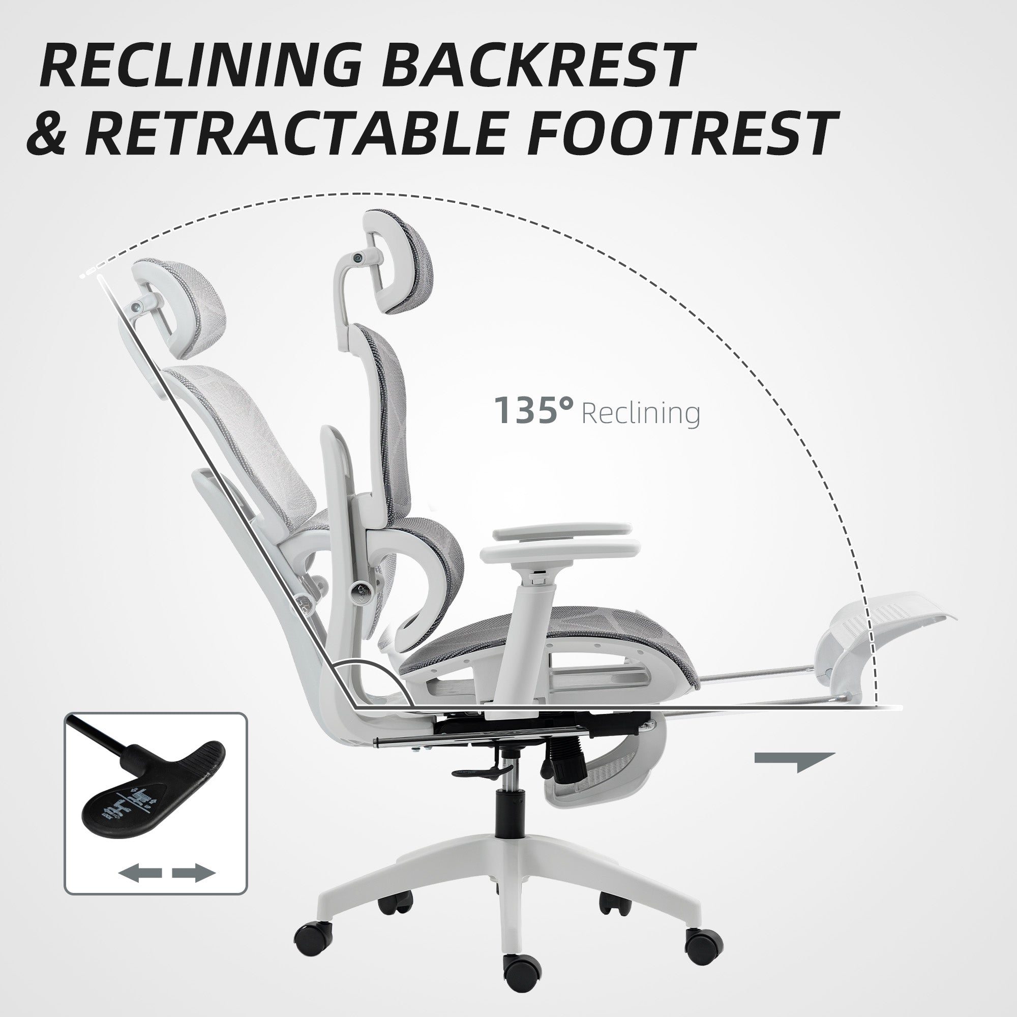 Multi-Adjustable Mesh Office Chair - Grey and White