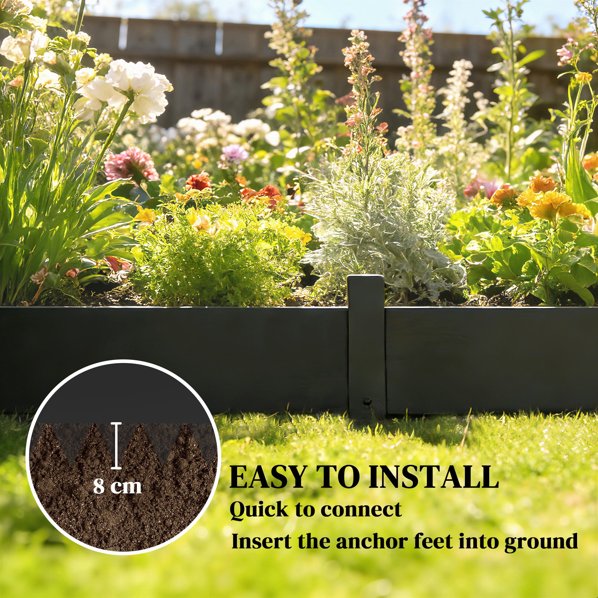 5pcs Garden Fence, Metal Picket Fence Panels, 102x20cm, Black