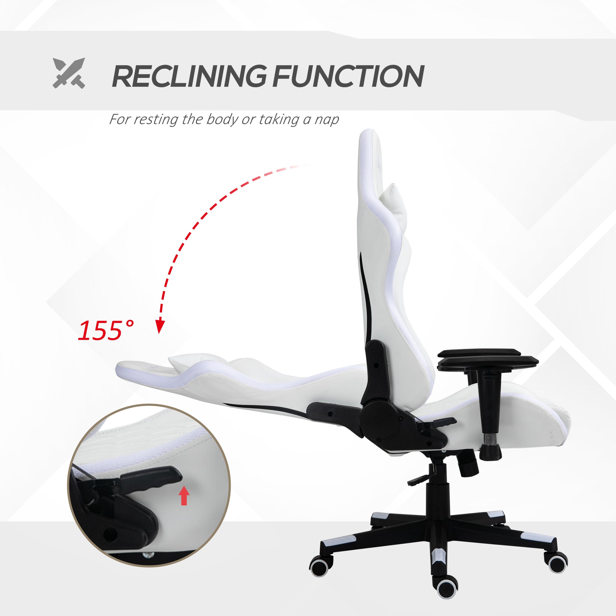 Gaming Chair with RGB LED Light, 2D Arm, Lumbar Support, Height Adjustable Swivel Office Computer Recliner, Racing Gamer Desk Chair for Home, White