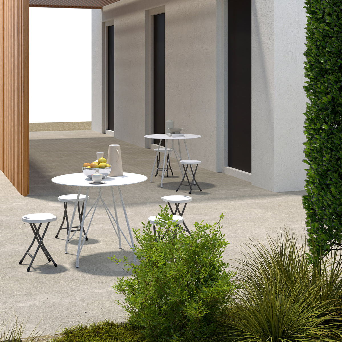 Set of 4 Folding Carry Stools with Powder-Coated Steel Legs - White
