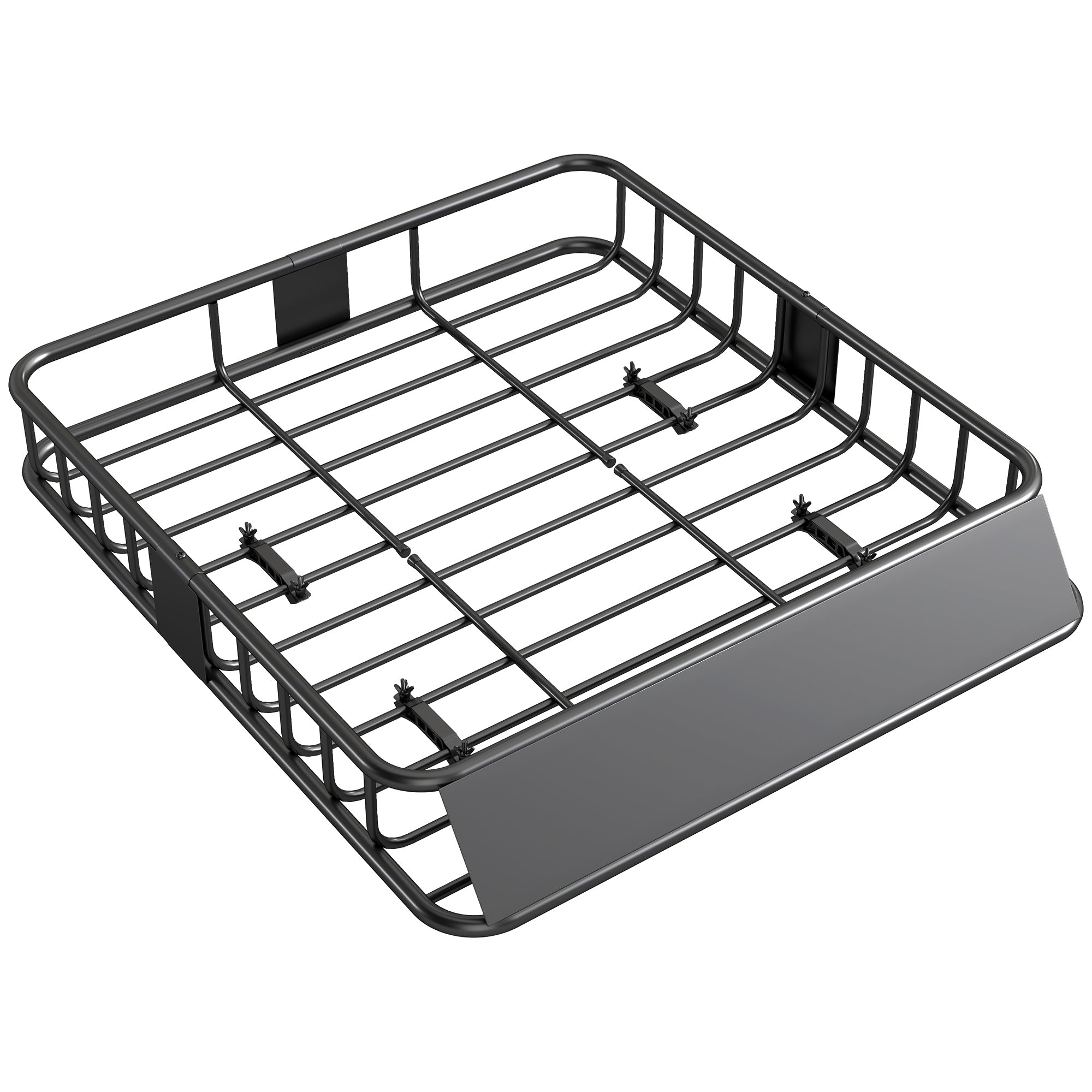 Universal Roof Rack Basket Tray, 90.7 kg Steel Car Rooftop Luggage Cargo Carrier Holder with Wind Fairing, Side Rails for SUVs, Pickups, Sedans, Off-Road Vehicles, 110.5 x 99.5 x 18.5 cm, Black