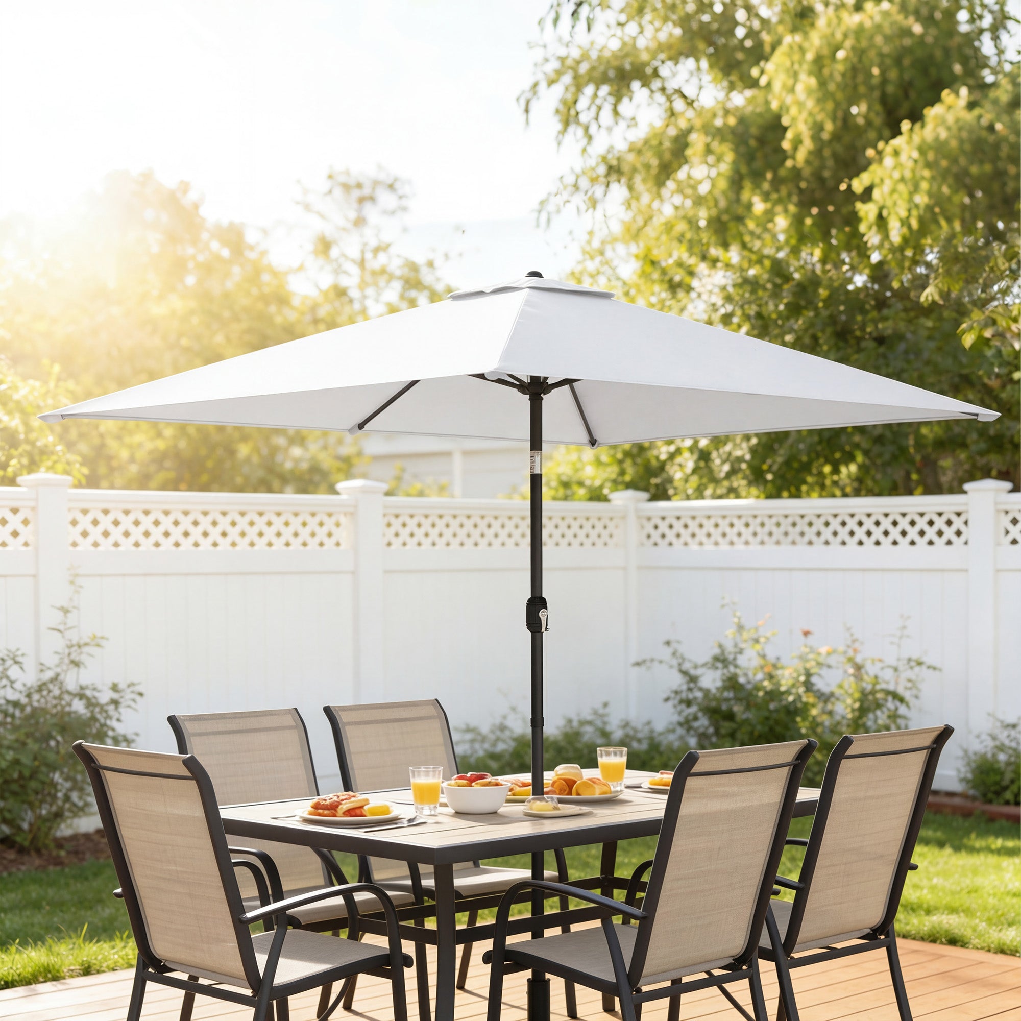 Garden Parasol, Parasol Umbrella with Crank Handle, Tilt Function, Polyester Canopy, Cream White