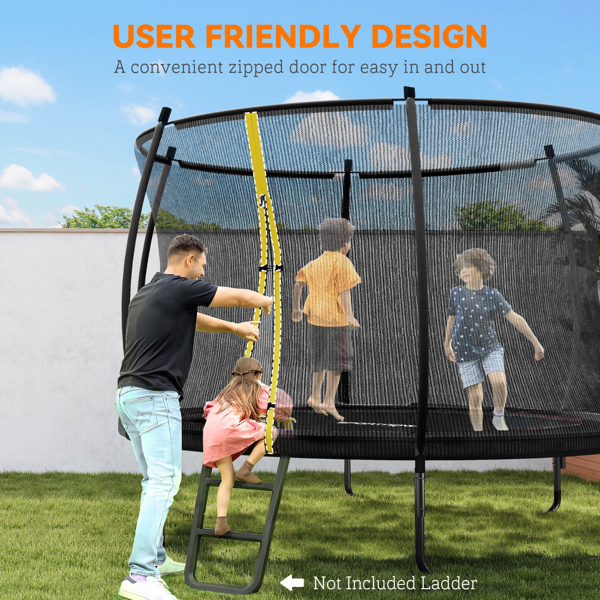 8ft Trampoline with Enclosure Net and Spring Cover, Outdoor Trampoline Garden Jumping Mat, Black