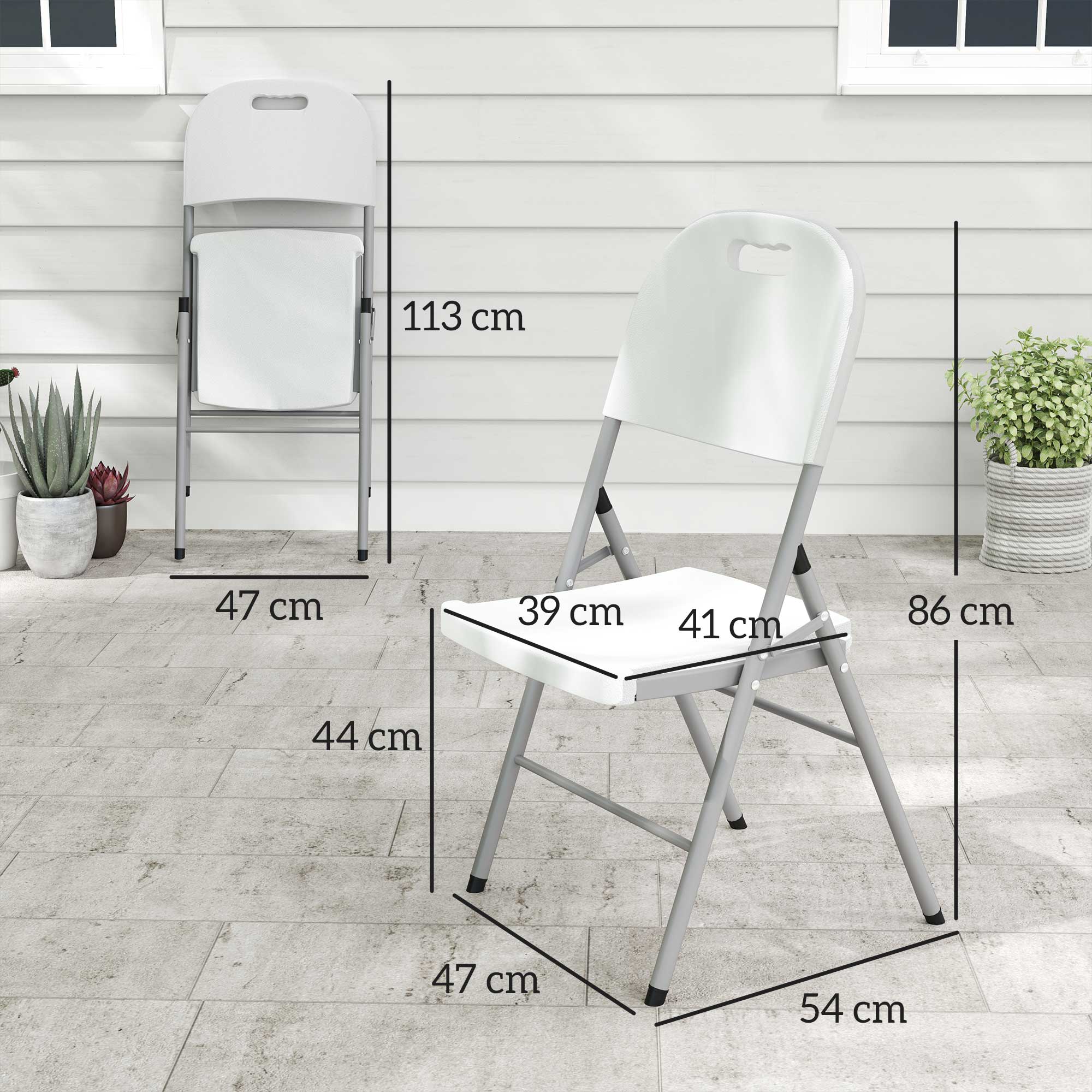 Set of 2 Foldable Steel Frame Outdoor Chairs with Plastic Seats - White
