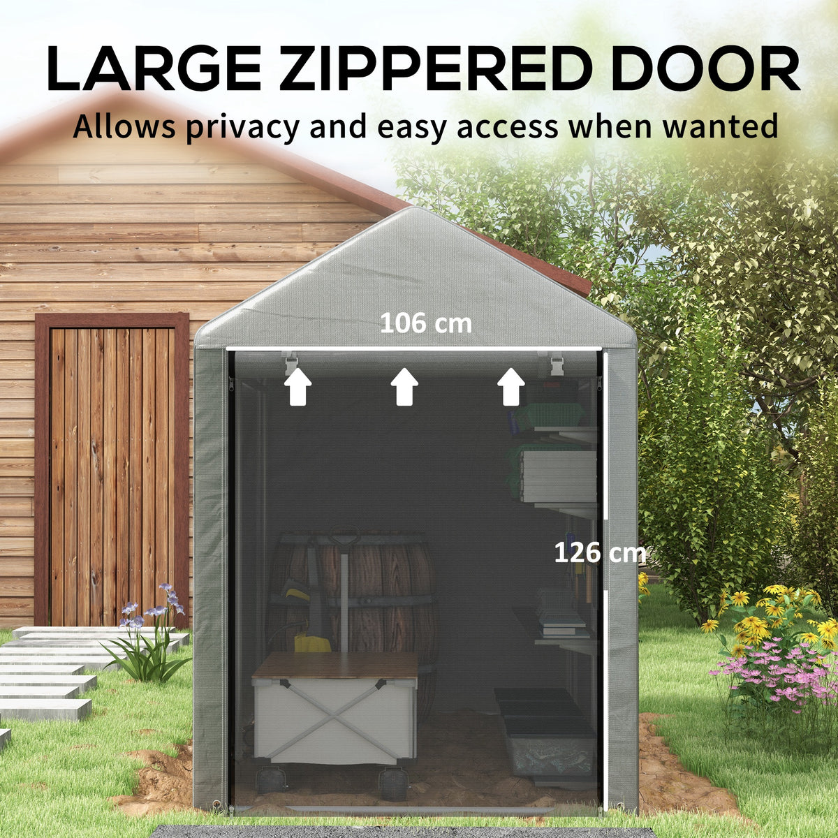 179 x 120cm Temporary Garden Shed, with Accessories - Light Grey