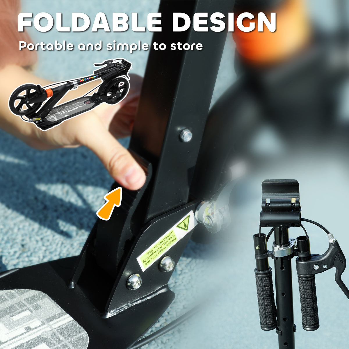 Kids Scooter with 4-Level Adjustable Handlebar, Dual Brake, 200mm Wheels, ABEC-7 Bearings - Black