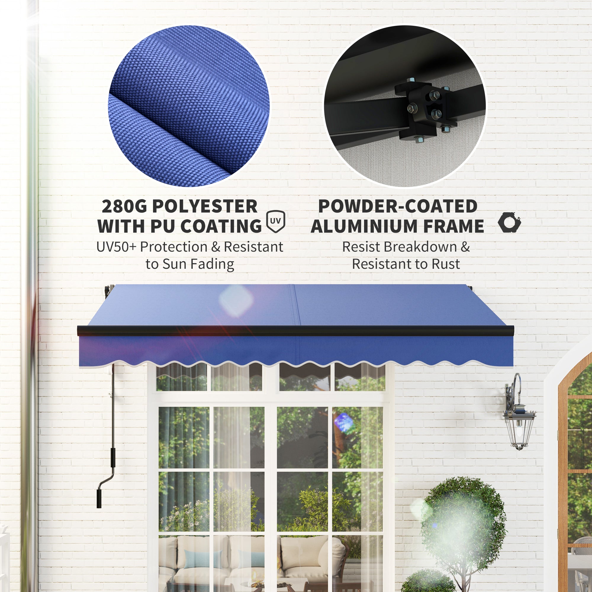 2.5 x 2m Electric Retractable Awning with LED Light - Blue