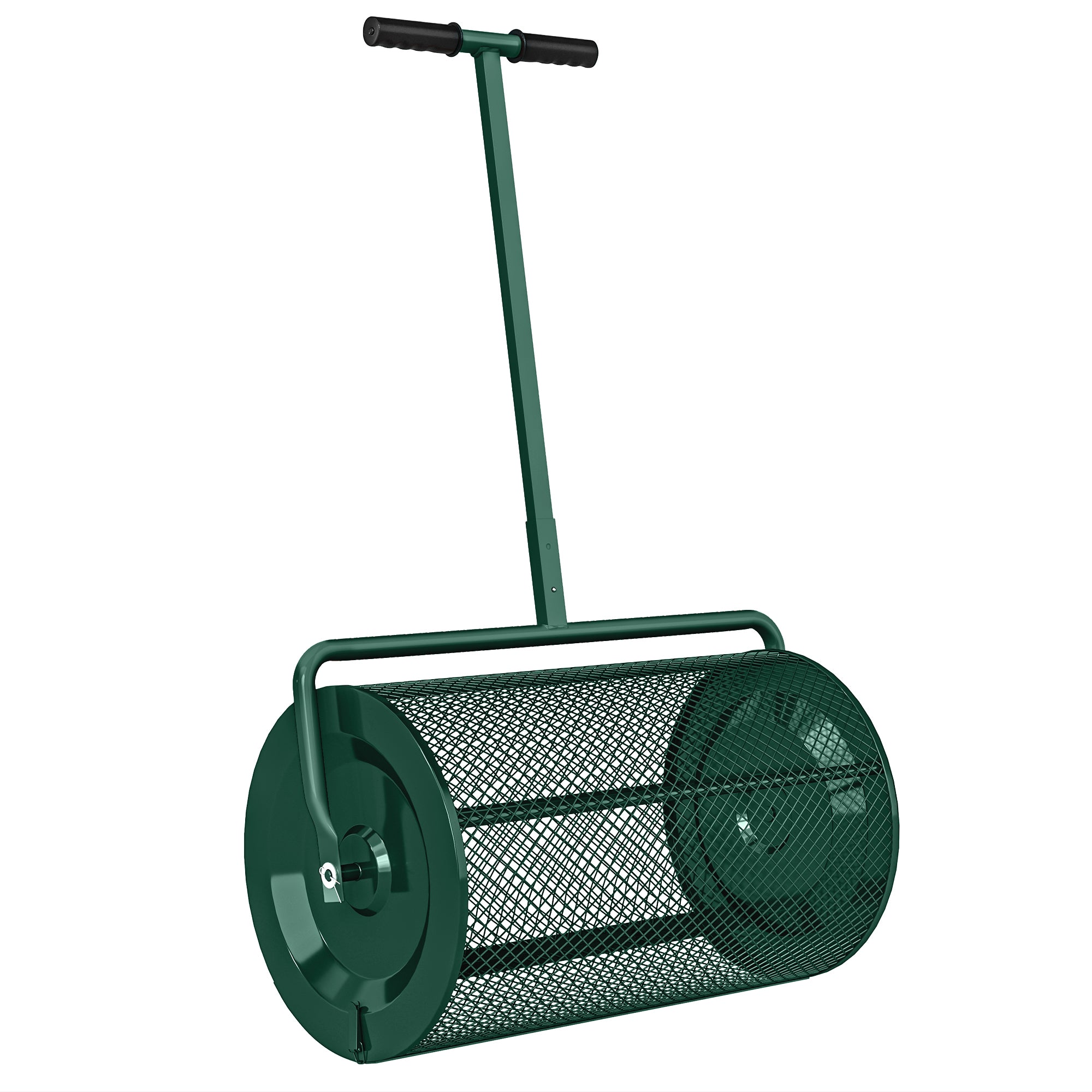 Compost Spreader, 24" Peat Moss Spreader with Height Adjustable T Shaped Handle and Metal Mesh Basket, Garden Spreader for Seeding, Spreading Manure, Green