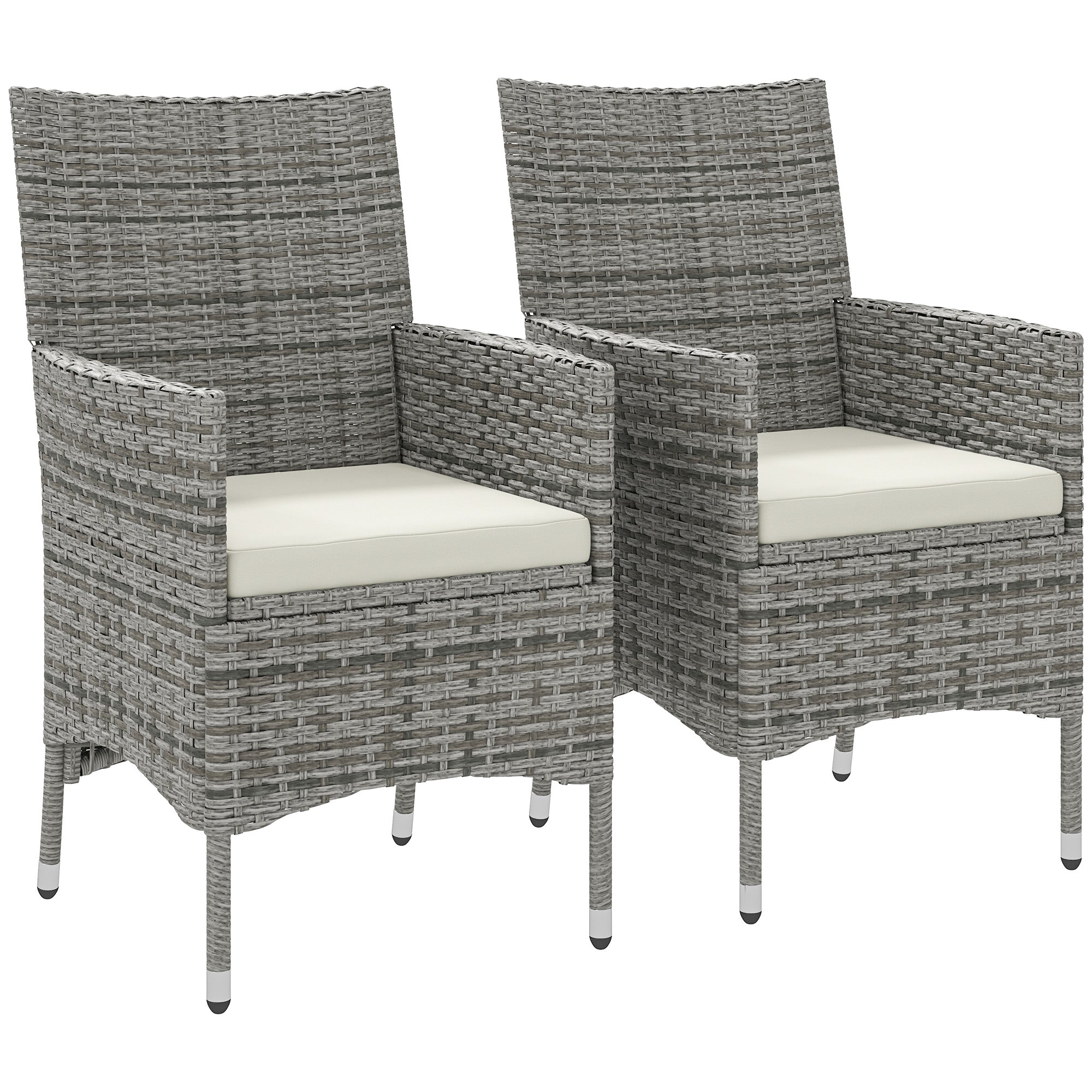 2-Piece Rattan Garden Dining Chair Set with Cushions - Mixed Grey