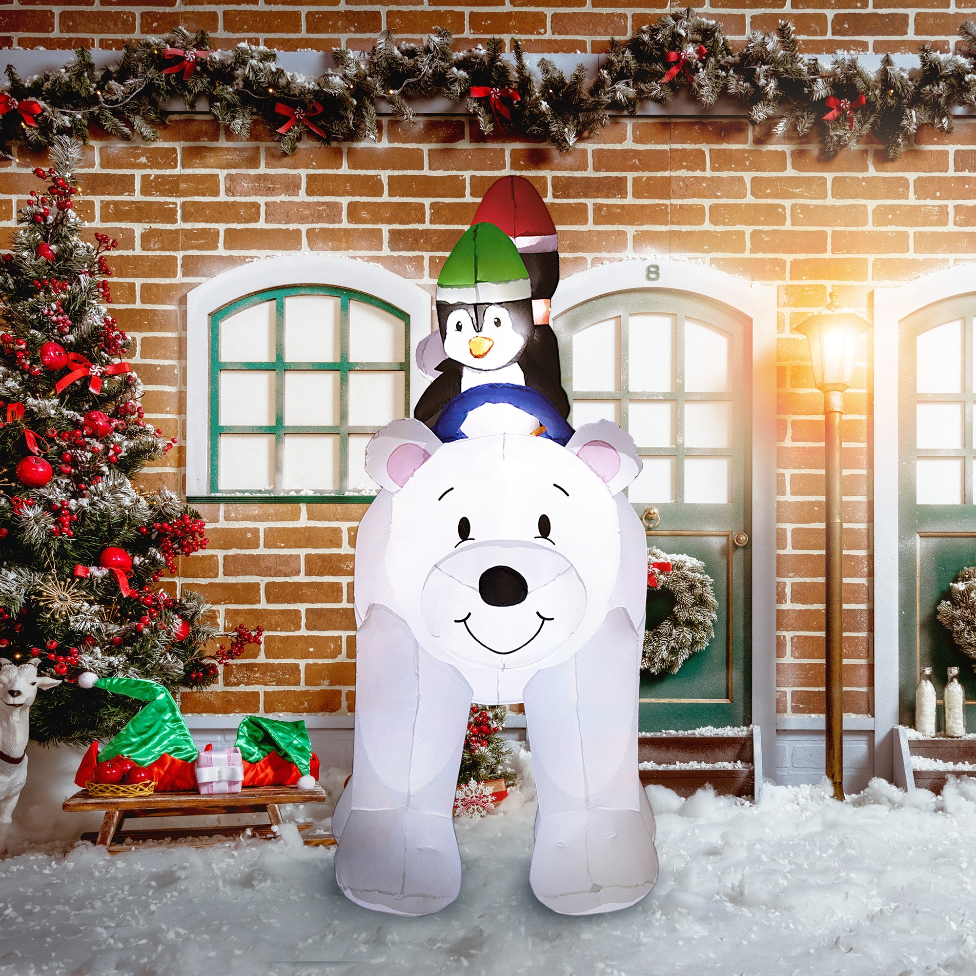 6.4ft Inflatable Polar Bear and Penguin Christmas Inflatable