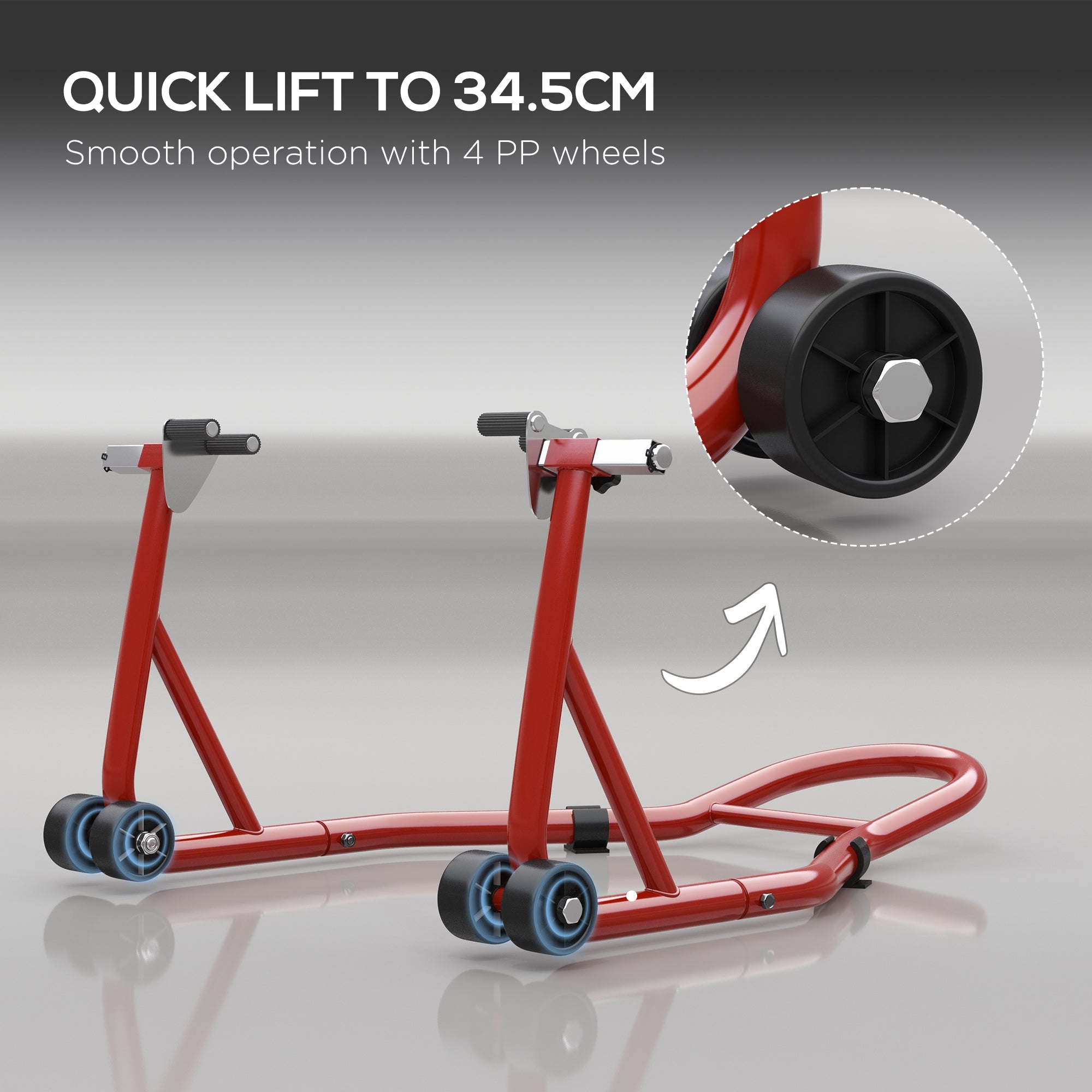 Rear Motorcycle Paddock Stand Motorbike Stand with Anti-Slip Mat, U-Shaped and L-Shaped Adapters, 200 kg Capacity, for 18", 17" and 10" Tyre, Red