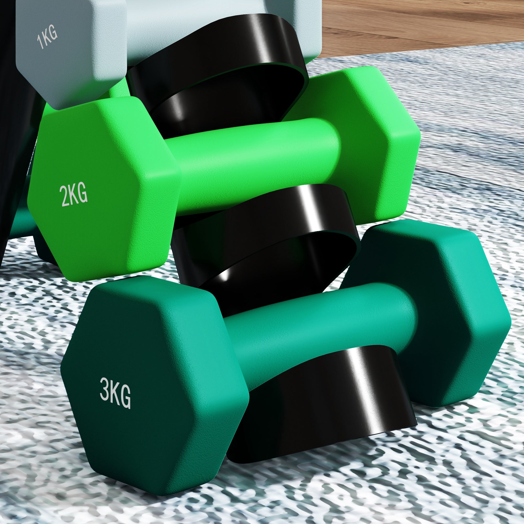 Dumbbells Set with Carry Storage Rack, Set of 6 Weights for Home Gym Kettlebell Training Weight Lifting Exercise, 2 x 1kg, 2 x 2kg, 2 x 3kg