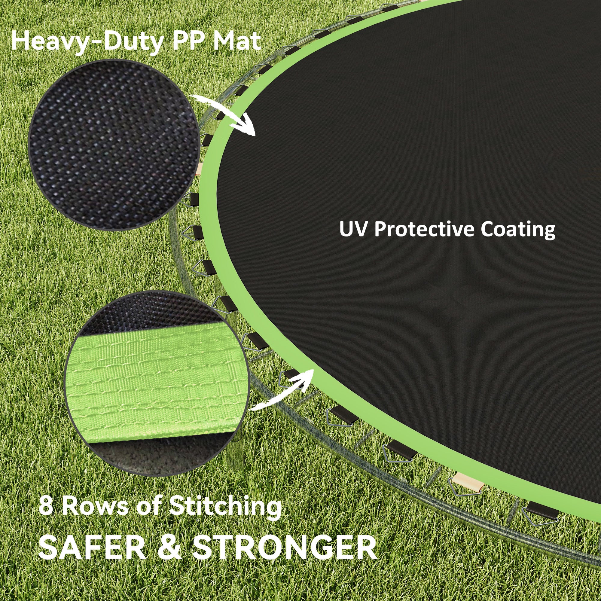 8ft Trampoline Replacement Mat with 42 V-Hooks and Spring Pull Tool for 14cm Springs - Green