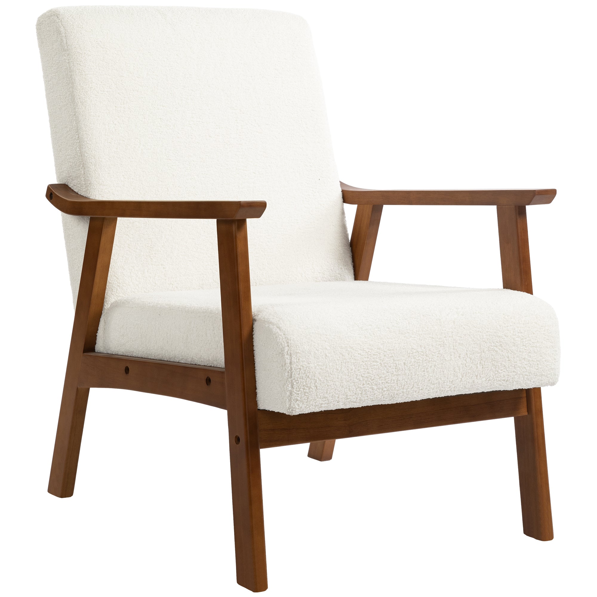 Boucle Seat Mid Century Accent Chair - White