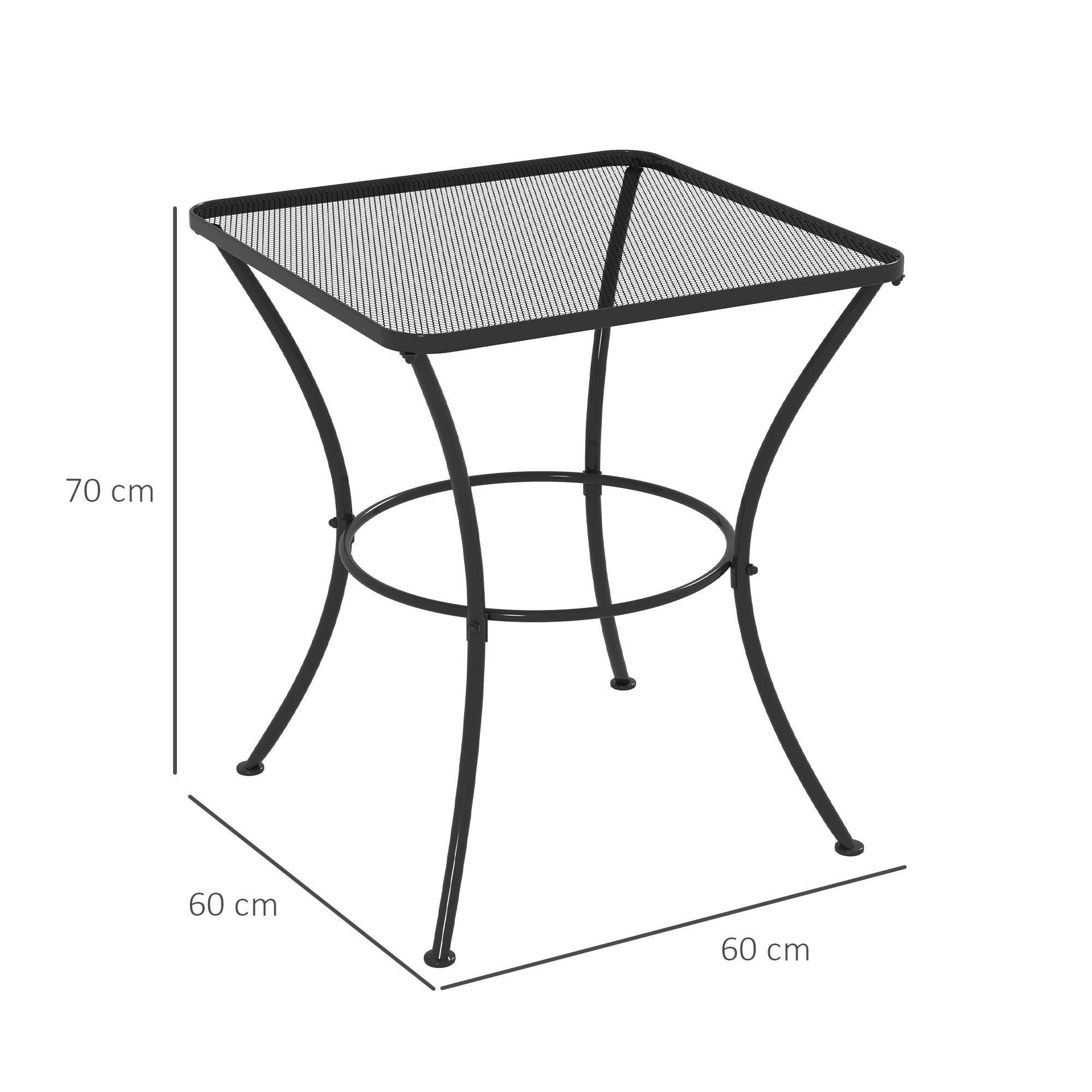 60cm Square Garden Table, Outdoor Metal Bistro Side Desk with Mesh Top, Black