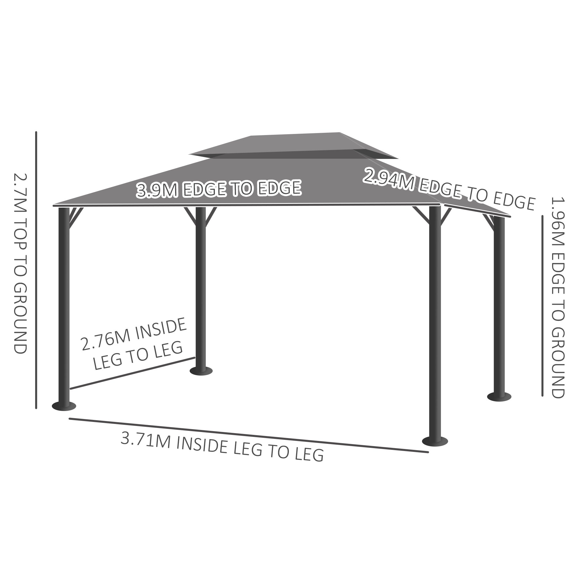 3 x 4m Aluminium Garden Gazebo, Marquee Canopy Shelter Pavilion Party Tent with Nets and Curtains for Garden and Deck, Light Grey