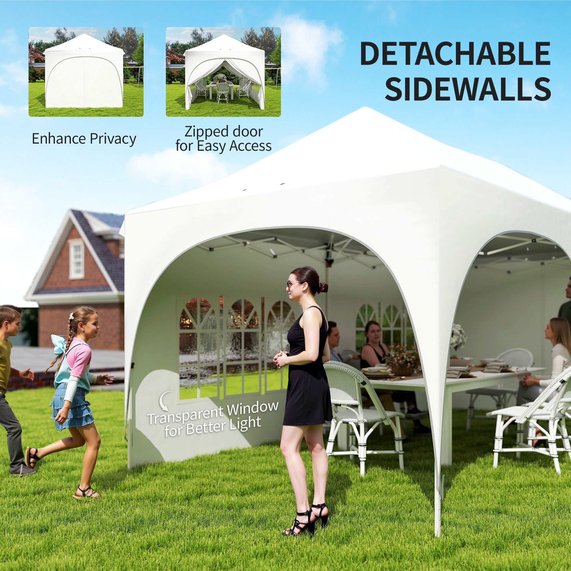 3 x 6m Pop Up Gazebo Shelter with Sides, 6 Sandbags, Peak Top Garden Party Tent Marquee with Carry Bag, Light Grey/White